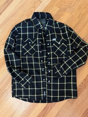 Dixxon men’s Black & Yellow Plaid Button-Up Shirt